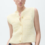 Mango Knitted Cardigan Vest with Jewel Buttons Women’s Size M Light Yellow Photo 0