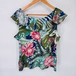 CHAPS  Tropical Beachy Tank Blouse Womens Petite XL Cotton‎ Ruffle Collar NEW Photo 5