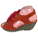 Fly London Ylfa Lace Up Red Leather Open Toe Wedge EU Size 40 US 9.5 Photo 7