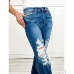 Judy Blue Dad Jean Mid Rise Straight Distressed Denim Blue Stretch Size 7 28 NWT Photo 10