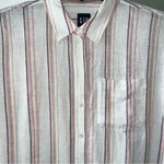 Gap Linen Shirt Women Med Pink Gray Stripe Button LSleeve Linen Blend NWT Photo 6