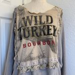 Dream Scene wild turkey bourbon lace trim sweatshirt Tan Size L Photo 6