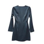 Lulus Inspired Confidence Dark Teal Satin Long Sleeve Mini Dress Front XS Green Photo 2