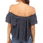 Free People Free People Women's M Thrills And Frills Off Shoulder Top in Navy Boho Lace Photo 1