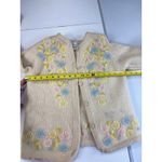 Vintage Voguemont Wool‎ Cardigan Sweater Floral Embroidered Pastel Knit Medium Tan Photo 8