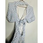 RIXO Blue White Checkered Steph Crepe Tie Back Puff Sleeves Midi Dress Size 10 Photo 8