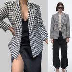 ZARA  New Ecru/Black Long Sleeve Lapel Collar Plaid Double Breasted Blazer Size S Photo 1
