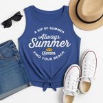 Corona "Always Summer" Sleeveless Tie-Front Tank Top | XL Blue Graphic Tee Photo 2