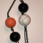 Gunmetal Gray Dark Metal Orange White Blue Beaded Ball Chain Boho Necklace Photo 3
