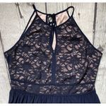 Nightway Navy Lace Keyhole Halter Dress Photo 4