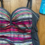 Free Country NWT Bandeau Grey/Pink Dot Stripes Padded Tankini Size Small Photo 3