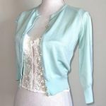 Moda International Silk Pearl Button Cardigan Blue Photo 0