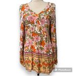 Mittoshop  medium women's white floral v neck top with zipper back elastic sleeve Photo 10
