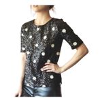 J.Crew Sequin Polka‎ Dot Top Short Sleeve Black White Party Women Size Small Photo 3