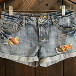 Mudd  Juniors Women's Sz 5‎ Boho Denim Y2K Jean Shorts Cuffed Distressed Hippie Photo 0
