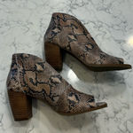 Lucky Brand  Joal Snakeskin Print Peep Toe Stacked Heel Bootie Shoe Size 9 Photo 0