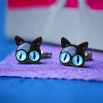 Stud Earrings‎ Ear Jacket Cat Design Zinc Alloy Silver Earrings Retro Cute Style Black Photo 5