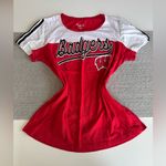 Wisconsin Badgers Red White Black Stripe Short Sleeve Women’s Tee Shirt Medium Photo 7