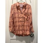Free People Women’s  No Limits Plaid Linen Shirt Button Down Peach Long Sleeve XS Photo 2
