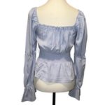 SO  Goods for Life Smocked Peplum Square Neck Bell Sleeve Blouse Baby Blue Size S Photo 2