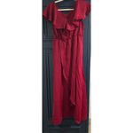 NEW Velvet Ribbed Belted Wrap Dress Maxi Dress S Red Photo 4