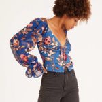 Urban Outfitters NWT  Topanga Button Front Cropped Blue Floral Ruffle Blouse Top Photo 11