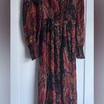 ZARA  paisley print long sleeve v-neck button down midi dress size small boho Photo 2