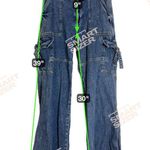 Arizona Jeans Co. Women's High Wide Leg Cargo 6 Pockets Denim Blue Sz 3 Stretch Photo 4