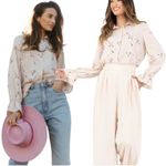 Kittenish Long Sleeve Floral Dreams Button Up Blouse Womens Small Ivory Boho Top Photo 1