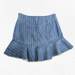 Free People Y2K Lace-Up Denim Mini Skirt Size 4 Blue Stripe Flounce Hem Boho Photo 6