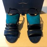 Pour La Victoire  "ESTELLE" TURQUOISE & NAVY BLUE W/ BLACK SUEDE SANDALS NIB (6) Photo 8