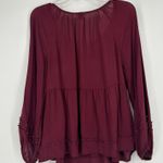 Old Navy Boho Peasant Babydoll Top Maroon Long Balloon Sleeve Split Neck Size L Photo 5
