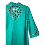 Bob Mackie VTG Wearable Art Embroidered Teal Jacket Floral Design Cotton Blend L Photo 8