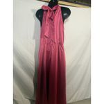 Beyond Classy Silky Satin Halter Midi Dress sz Small Slit Hot Pink‎ Tie Neck Pink Photo 5