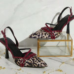 Leopard Print Slingback Heels with Red Accents Size 6.5 Photo 0