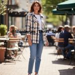 Ann Taylor  Medium Weekend Collection tan black cream Plaid Short Trench Coat Photo 1