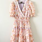 Taylor Puff Sleeve Fit & Flare Dress in Ditzy Floral Pink Yellow Purple Orange 2 Photo 0