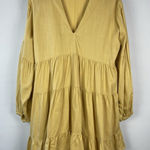 Girl And The‎ Sun Mustard Yellow Lorey Long Puff Sleeve Tiered Linen Blend Dress Size L Photo 0