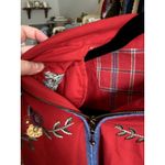 1990's Vintage Embroidered Floral Plaid Red Jacket Large Bohemian Folk Scandi Photo 3