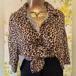 Cotton On Animal Leopard Print 3/4 Sleeve Button Front Cropped Blouse Tan Medium Photo 1