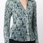 Vince  Blooms Blouse Top Green Blue Print Pleated Size small Photo 0