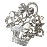Vintage Made In Canada NWT Silver Tone Flower Basket Bouquet Brooch Pin Photo 0