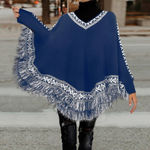 NEW Boutique Navy Blue Alpaca Wool Fringe Sweater Poncho Size undefined Photo 0