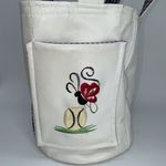 Handmade  VNTG Tennis Rackets Top Handle Tote Bag White Vinyl Emroidered Handbag Photo 3
