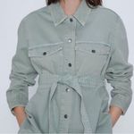ZARA denim belted cotton jean jacket sage green Sz XL Photo 3