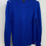 Talbots  electric blue cable knit button lambswool soft knit crewneck sweater M Photo 0