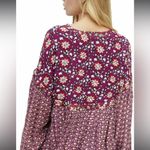 Free People  Malia Babydoll Jacket Top S Tie Neck Floral Embellished Berry Combo Photo 2