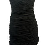 Victor Costa Vintage 1980s Black Ruched Strapless Lace Hem Gothic Cocktail Sz 6 Photo 0