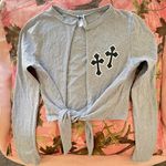 y2k sexy tie front cross long sleeve crop top Gray Photo 1
