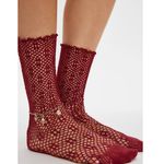 Free People NWT Poppy Crochet Socks in Red Dhalia Photo 1